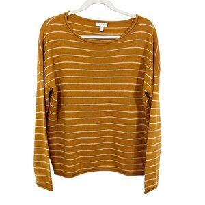 Garnet Hill Marigold & White Striped Cashmere Pullover Sweater - Size Medium